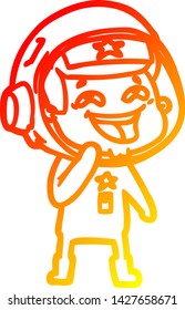 warm gradient line drawing of a cartoon laughing astronaut
