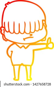 warm gradient line drawing of a cartoon boy with untidy hair