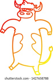 warm gradient line drawing of a cartoon bull