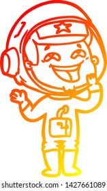 dibujo de línea de gradiente cálido de una caricatura astronauta riente