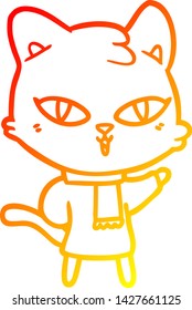 dibujo de línea de degradado cálido de un gato de dibujos animados