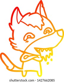 dibujo de línea de degradado cálido de un lobo hambriento de dibujos animados
