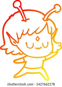 dibujo de línea de degradado cálido de una chica alienígena