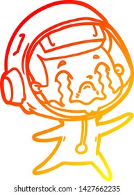 warm gradient line drawing of a cartoon crying astronaut
