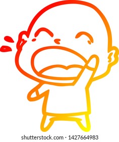 warm gradient line drawing of a cartoon shouting bald man