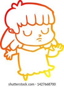 warm gradient line drawing of a cartoon indifferent woman