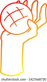 dibujo de línea de gradiente cálido de una bola de lanzamiento de mano de dibujos animados