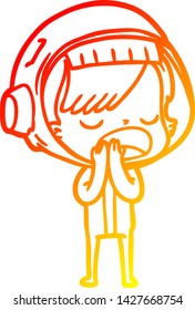 warm gradient line drawing of a cartoon astronaut woman explaining