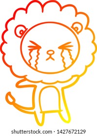 warm gradient line drawing of a cartoon crying lion