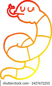 dibujo de línea de gradiente cálido de una serpiente de dibujos animados enroscado