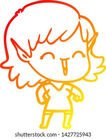 warm gradient line drawing of a cartoon elf girl