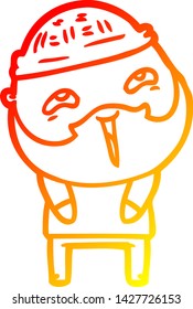 warm gradient line drawing of a cartoon happy bearded man