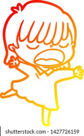 warme Farbverlauf-Linienzeichnung einer Cartoon-Frau, die laut spricht