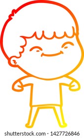 dibujo de línea de gradiente cálido de un niño feliz con dibujos animados