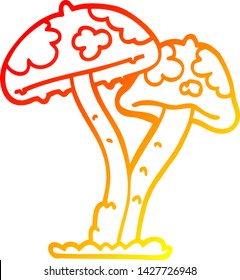 warm gradient line drawing of a cartoon mushroom