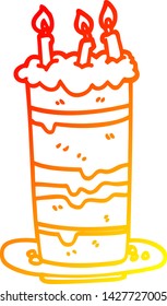 warm gradient line drawing of a cartoon birthday cake