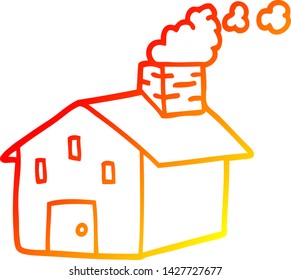 dibujo de línea de gradiente cálido de una casa de dibujos animados con chimenea para fumar