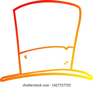 dibujo de línea de degradado cálido de un sombrero superior de dibujos animados