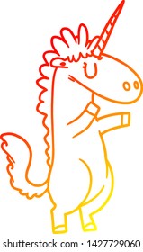 warm gradient line drawing of a cartoon unicorn