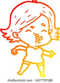 warm gradient line drawing of a cartoon girl pulling face