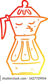 warm gradient line drawing of a cartoon coffee pot
