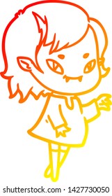 desenho de linha gradiente quente de uma menina vampiro amigável desenho animado