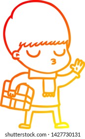 warm gradient line drawing of a cartoon calm boy