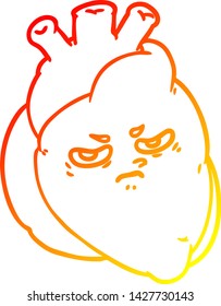 warm gradient line drawing of a cartoon heart