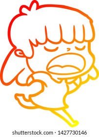 warm gradient line drawing of a cartoon woman talking loudly
