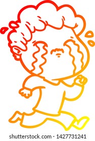 desenho de linha gradiente quente de um homem de desenho animado chorando