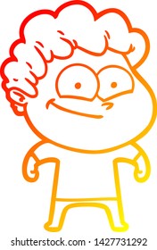 warm gradient line drawing of a cartoon happy man