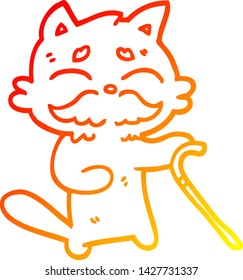 warm gradient line drawing of a cartoon old cat