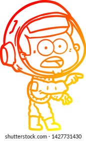 dibujo de línea de degradado cálido de una caricatura astronauta sorprendido