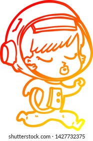 warm gradient line drawing of a cartoon pretty astronaut girl running