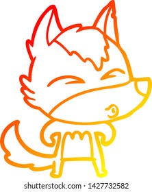 dibujo de línea de degradado cálido de un lobo de dibujos animados silbando