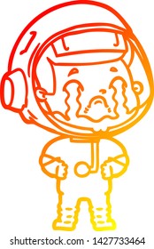 warm gradient line drawing of a cartoon crying astronaut