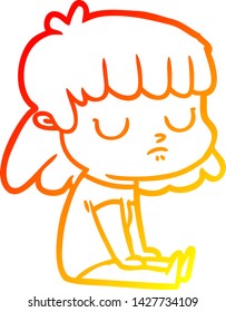 warm gradient line drawing of a cartoon indifferent woman