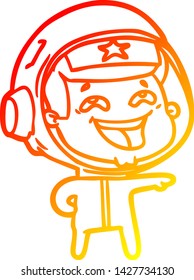 dibujo de línea de gradiente cálido de una caricatura astronauta riente