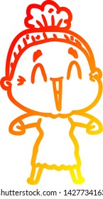 dibujo de línea de gradiente cálido de una anciana feliz de caricatura