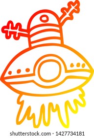 warm gradient line drawing of a cartoon alien spaceship