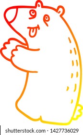 dibujo de línea de degradado cálido de un oso feliz de dibujos animados