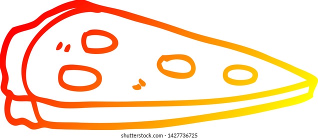 dibujo de línea de degradado cálido de una pizza de dibujos animados