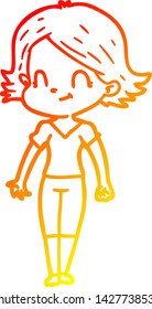 warm gradient line drawing of a cartoon friendly girl