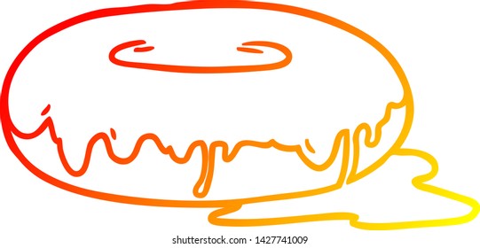 dibujo de línea de gradiente cálido de un donut de dibujos animados