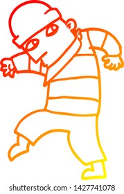 dibujo de línea de gradiente cálido de una caricatura escabulléndose ladrón