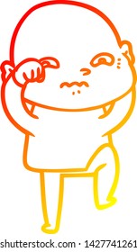 warm gradient line drawing of a cartoon nervous man