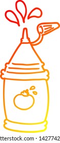 dibujo de línea de degradado cálido de una botella de ketchup de dibujos animados
