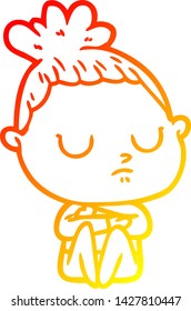 warm gradient line drawing of a cartoon calm woman