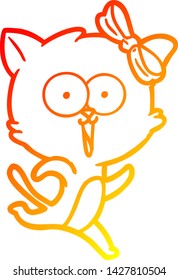 warm gradient line drawing of a cartoon cat