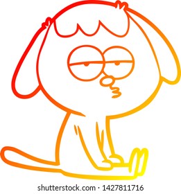 dibujo de línea de degradado cálido de un perro cansado de dibujos animados